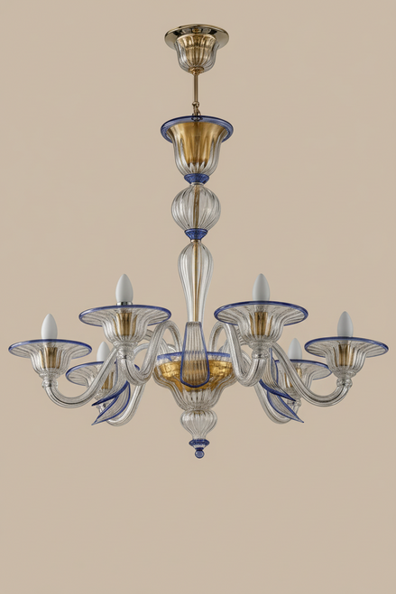 Foglia Murano Glass Chandelier | classic Venetian design, rigata liscia, made to order 12 LIGHT