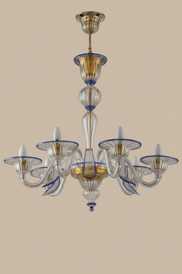 Foglia Murano Glass Chandelier | classic Venetian design, rigata liscia, made to order 12 LIGHT