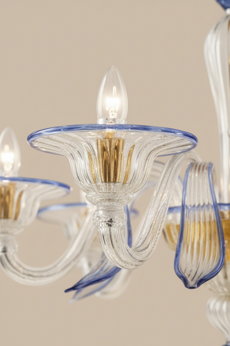 Foglia Murano Glass Chandelier | classic Venetian design, rigata liscia, made to order