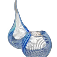 Set di due vasi in vetro di Murano, tecnica Filigrana e Gaia, color acquamarina e blu intenso