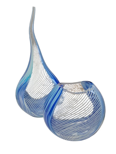 Set di due vasi in vetro di Murano, tecnica Filigrana e Gaia, color acquamarina e blu intenso