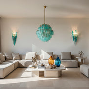 Lampadario Poliedri in vetro di Murano turchese a sfera | 140 elementi