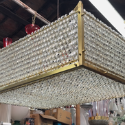 Original Vintage 1960s Murano Glass Chandelier | interlocking glass bars with 24k gold leaf, rectangular brass frame