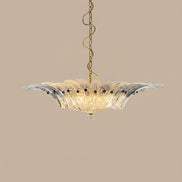 Lampadario Palmette in vetro trasparente di Murano | 36 elementi soffiati a mano, struttura dorata, doppia installazione