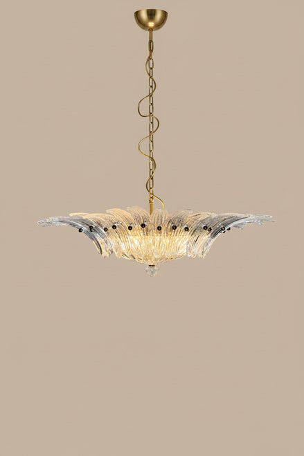 Clear Glass Palmette Murano Chandelier | 36 hand-blown elements, gold frame, dual installation