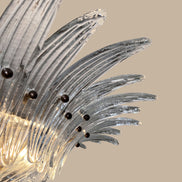 Lampadario Palmette in vetro trasparente di Murano | 36 elementi soffiati a mano, struttura dorata, doppia installazione