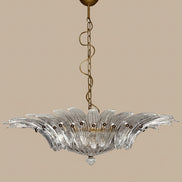 Lampadario Palmette in vetro trasparente di Murano | 36 elementi soffiati a mano, struttura dorata, doppia installazione