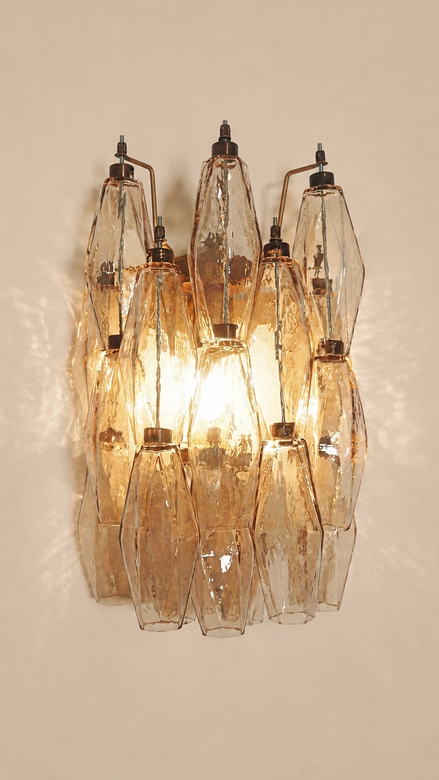 Poliedri Murano Glass Wall Sconces Smoked | Pair
