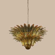 Lampadario Palmette in vetro di Murano ambra | 58 elementi soffiati a mano