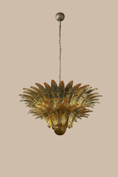 Lampadario Palmette in vetro di Murano ambra | 58 elementi soffiati a mano