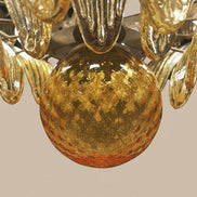 Lampadario Palmette in vetro di Murano ambra | 58 elementi soffiati a mano