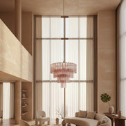 Lampadario in Vetro di Murano Rosa | 78 tubi soffiati a mano, design a stella a quattro livelli, struttura in nichel