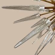 Lampadario Sputnik in Vetro di Murano Soffiato a Mano, 51 Punte Trasparenti, Struttura in Ottone