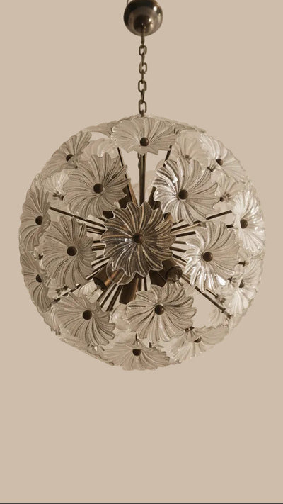 Lampadario Sputnik in cristallo, 51 elementi, struttura in ottone brunito