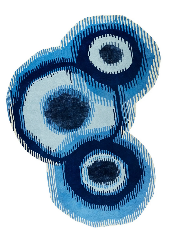 Blue Comes Around | Tappeto annodato a mano in lana e viscosa