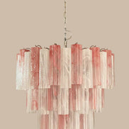 Pink and white alabaster Murano glass chandelier on 4 tiers