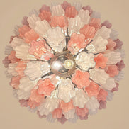 Pink and white alabaster Murano glass chandelier on 4 tiers