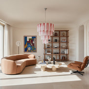 Pink and white alabaster Murano glass chandelier on 4 tiers