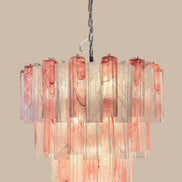 Pink and white alabaster Murano glass chandelier on 4 tiers