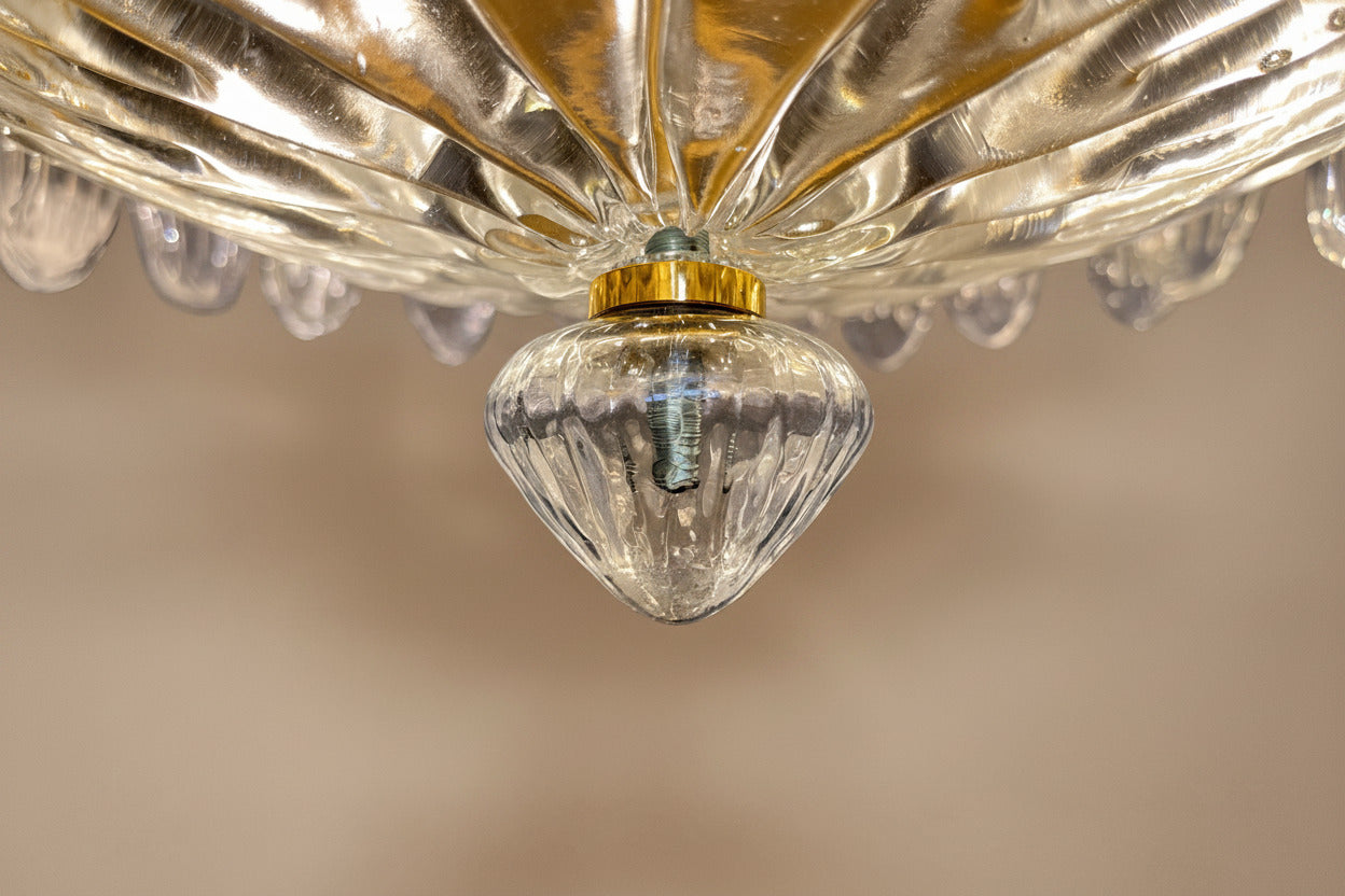 Lampadario Palmette in vetro di Murano ambrato | 82 elementi soffiati a mano, due livelli
