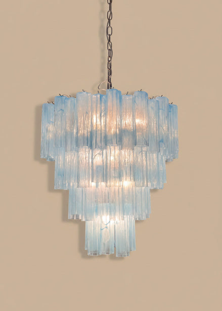 Murano glass chandelier blue alabaster four-tier | polished nickel frame