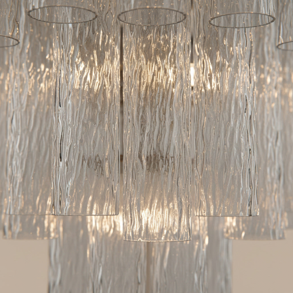 Lampadario in Vetro di Murano Corteccia a quattro livelli | 80 tubi, nichel lucido