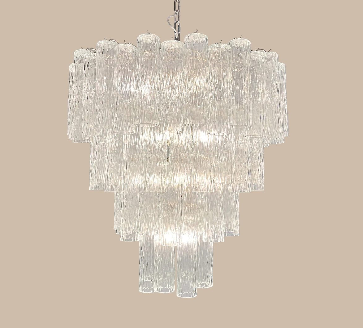 Lampadario in Vetro di Murano Corteccia a quattro livelli | 80 tubi, nichel lucido