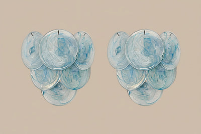 Applique in vetro a parete, in alabastro blu, stile Vistosi | coppia