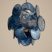 Slate Blue Alabaster Murano Glass Chandelier | 24 discs, in the manner of Vistosi, nickel frame