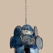 Slate Blue Alabaster Murano Glass Chandelier | 24 discs, in the manner of Vistosi, nickel frame