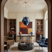 Slate Blue Alabaster Murano Glass Chandelier | 24 discs, in the manner of Vistosi, nickel frame