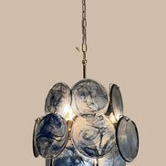 Slate Blue Alabaster Murano Glass Chandelier | 24 discs, in the manner of Vistosi, nickel frame