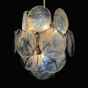 Slate Blue Alabaster Murano Glass Chandelier | 24 discs, in the manner of Vistosi, nickel frame