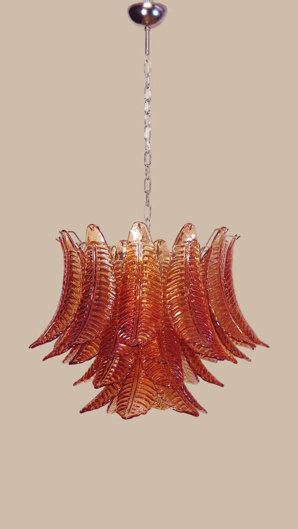 Lampadario in vetro di Murano ambra con 36 vetri soffiati a mano
