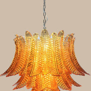 Lampadario grande in vetro di Murano ambrato con 48 vetri soffiati a mano