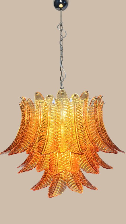 Large amber Murano glass chandelier with 48 hand-blown glasses