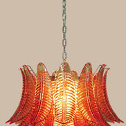 Lampadario in vetro di Murano ambra con 36 vetri soffiati a mano