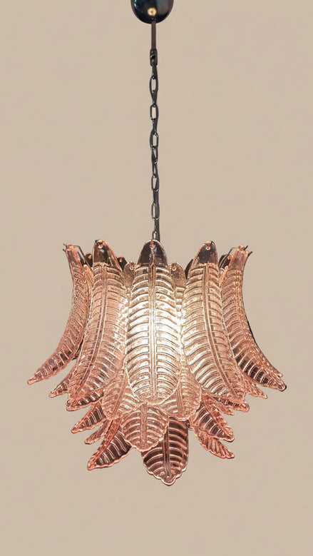 Pink Murano glass chandelier with 36 hand-blown glasses