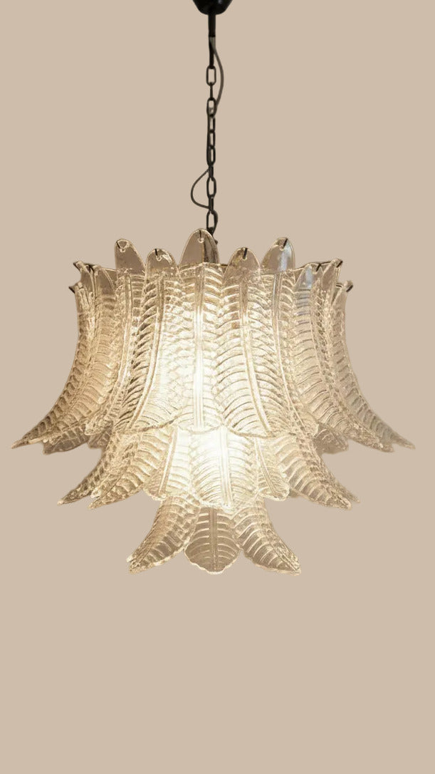 Grande lampadario trasparente in vetro di Murano con 48 vetri soffiati a mano