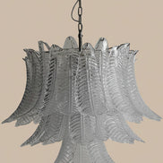 Grande lampadario trasparente in vetro di Murano con 48 vetri soffiati a mano
