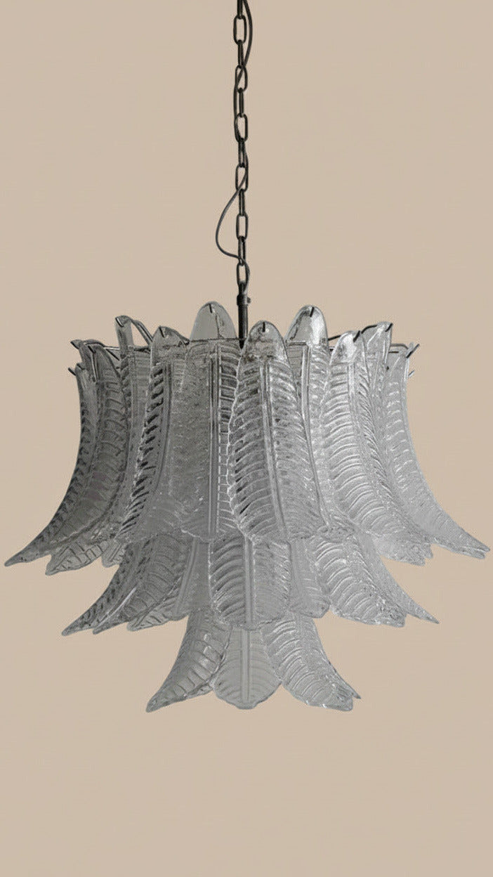 Grande lampadario trasparente in vetro di Murano con 48 vetri soffiati a mano