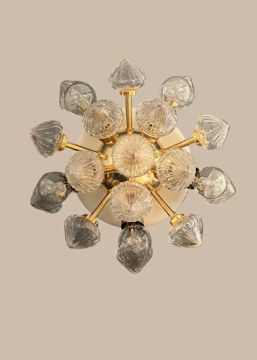 Applique e plafoniera Sputnik in ottone | Coppia di vetri trasparenti