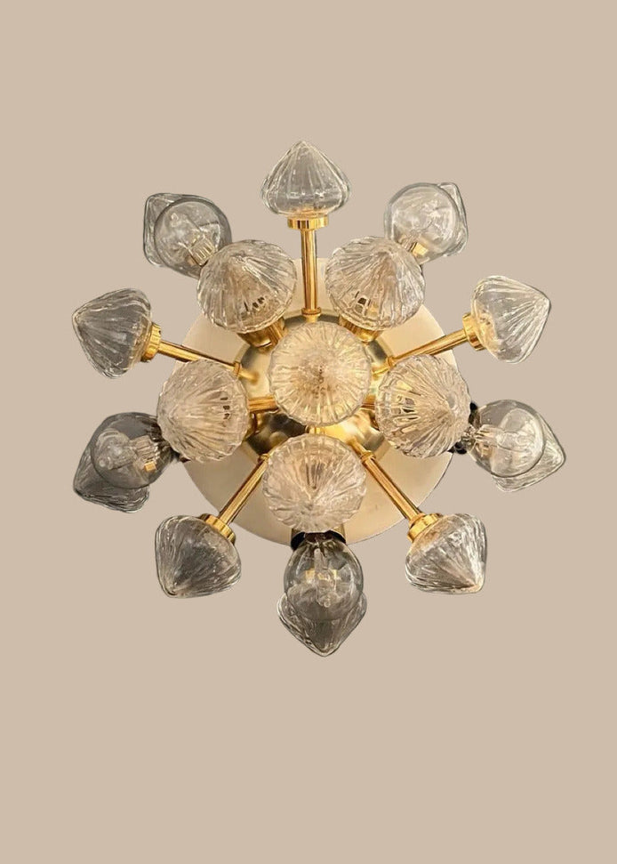 Applique e plafoniera Sputnik in ottone | Coppia di vetri trasparenti