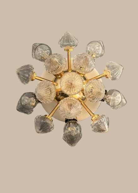Applique e plafoniera Sputnik in ottone | Coppia di vetri trasparenti