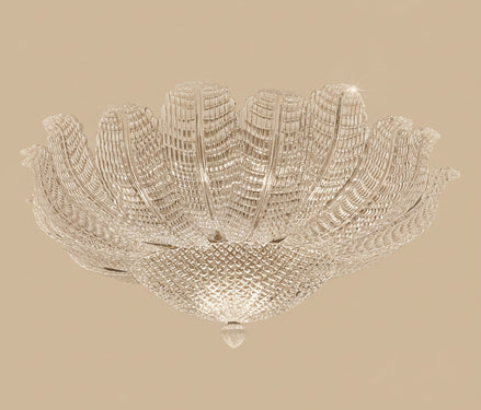 Italian glass ceiling light clear leaf panels flower form | gold and brass frame