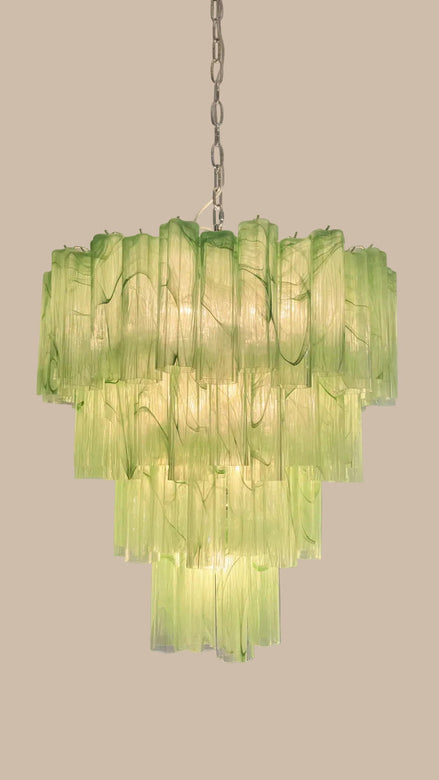 Green alabaster Murano glass chandelier on 4 tiers - Tube glass