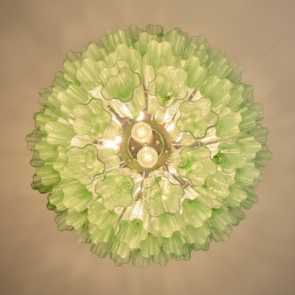Green alabaster Murano glass chandelier on 4 tiers - Tube glass