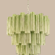 Green alabaster Murano glass chandelier on 4 tiers - Tube glass