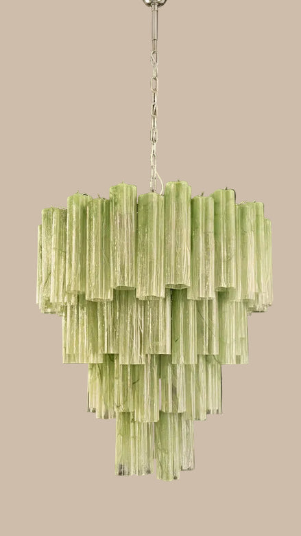 Green alabaster Murano glass chandelier on 4 tiers - Tube glass
