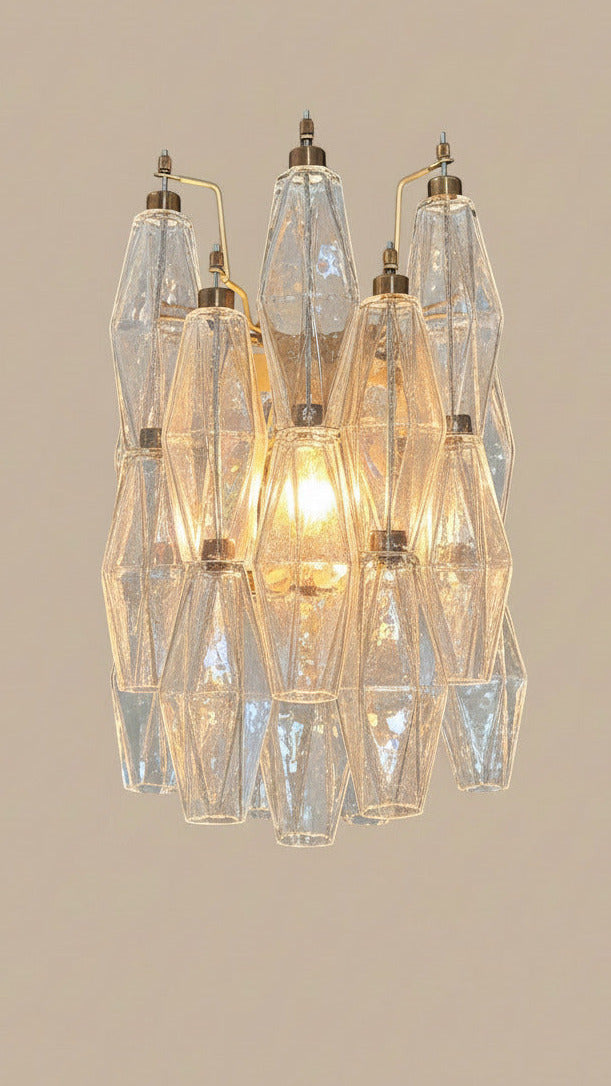 Applique da parete in vetro di Murano Poliedri iridescente | coppia, montatura in ottone e oro
